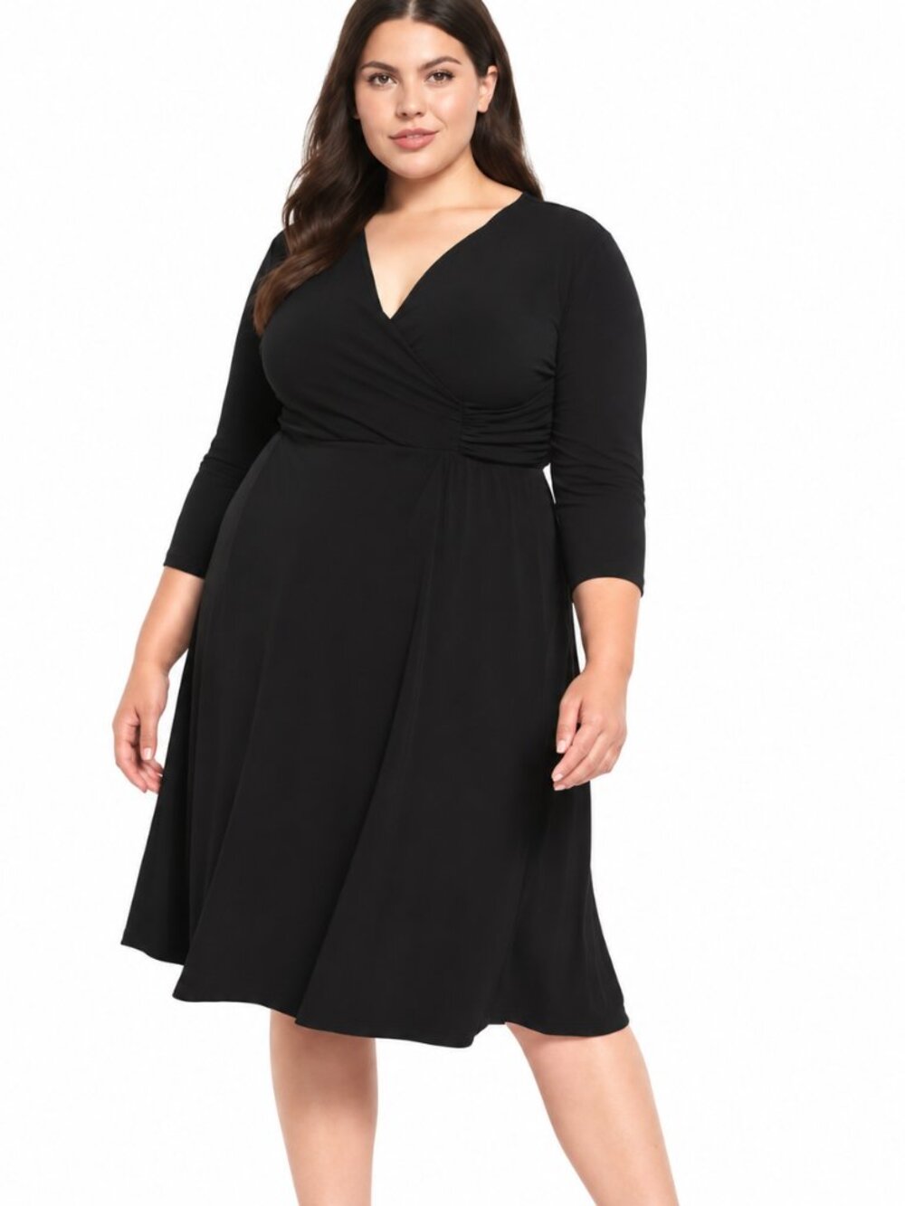 lane Bryant Black Midi 3/4-Sleeve Surplice Fit & Flare Dress Sz 18/20